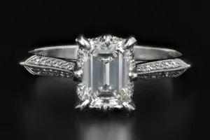 Tacori 18K White Gold .91 Carat Emerald Cut Diamond Ring GIA Certified