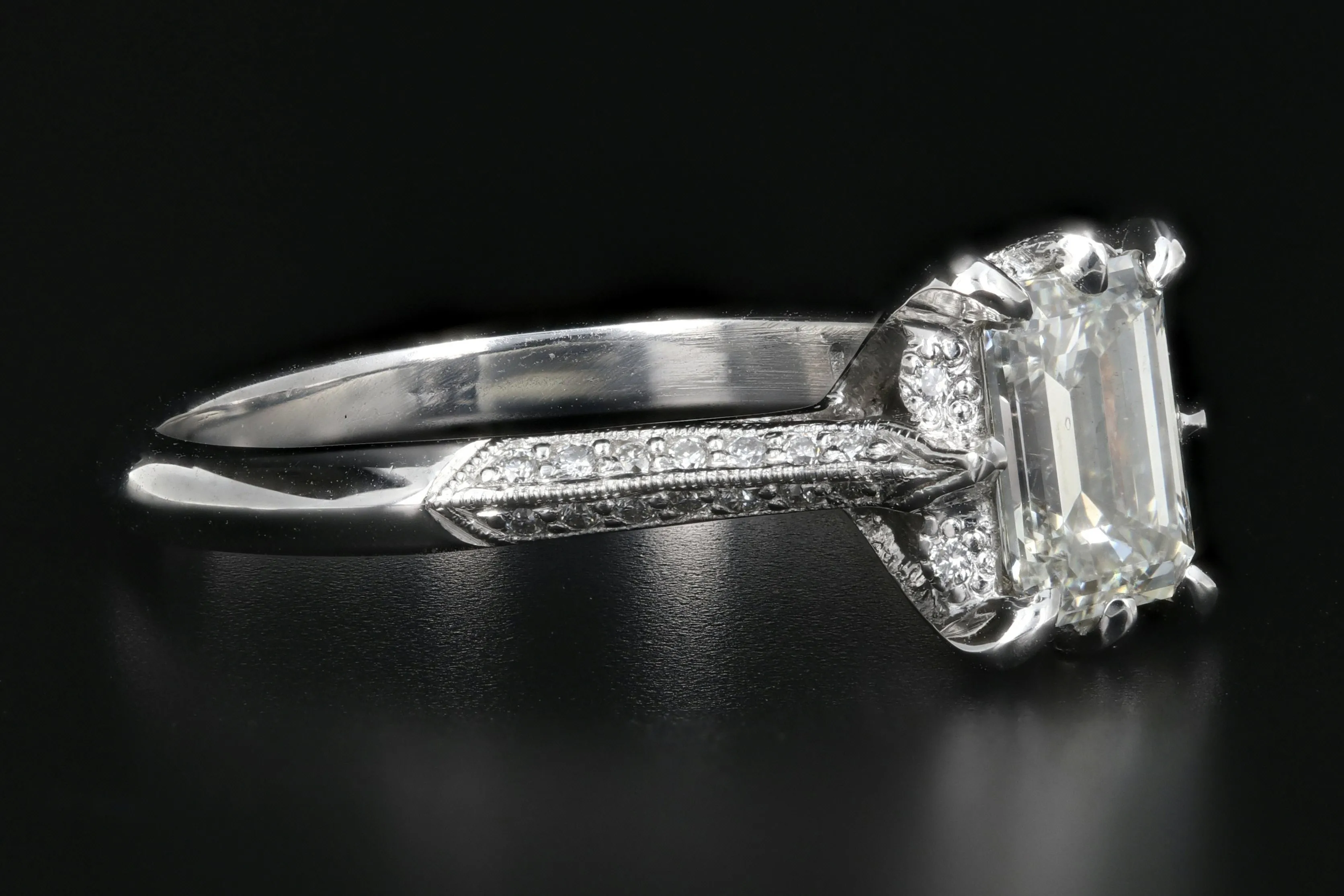 Tacori 18K White Gold .91 Carat Emerald Cut Diamond Ring GIA Certified