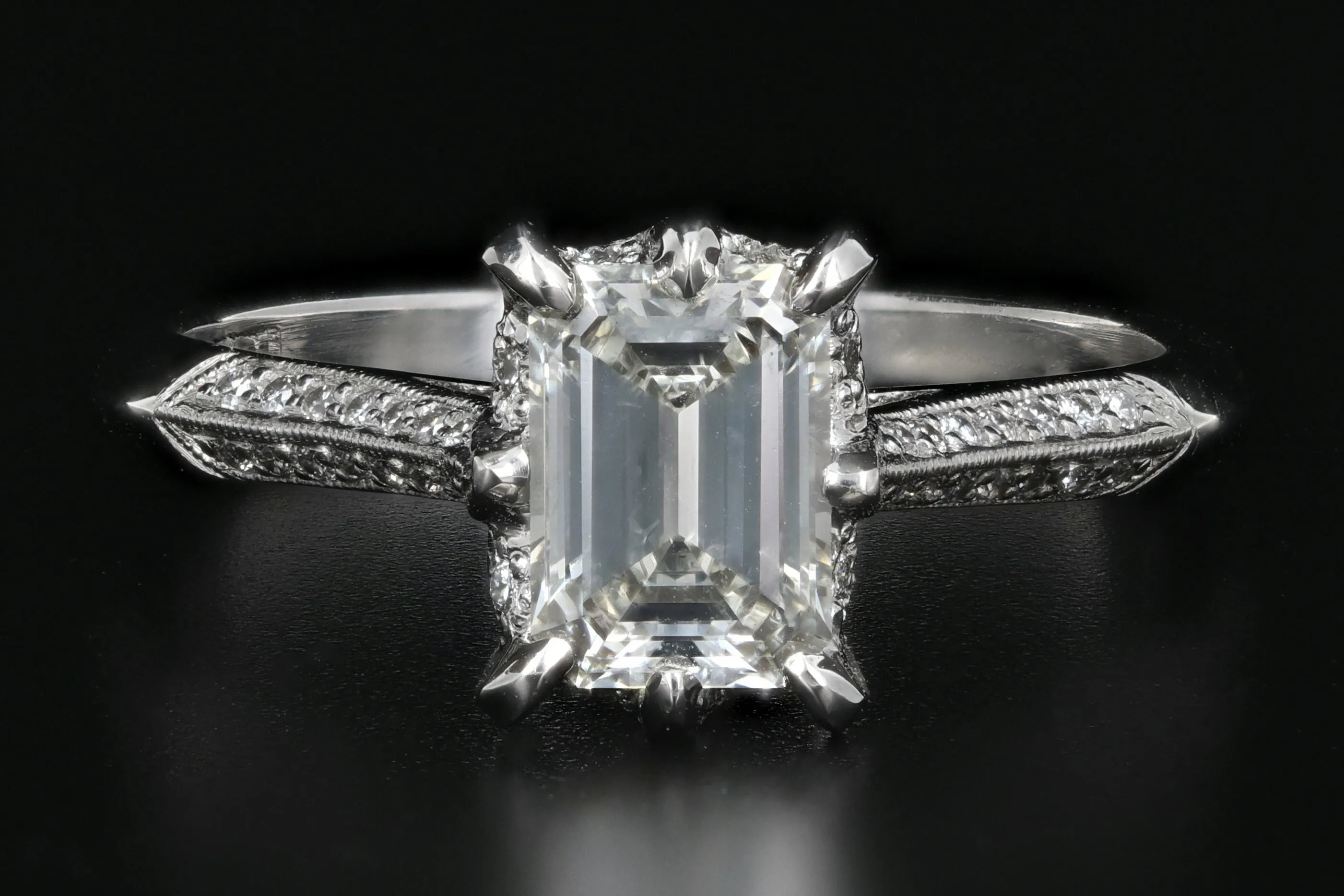 Tacori 18K White Gold .91 Carat Emerald Cut Diamond Ring GIA Certified