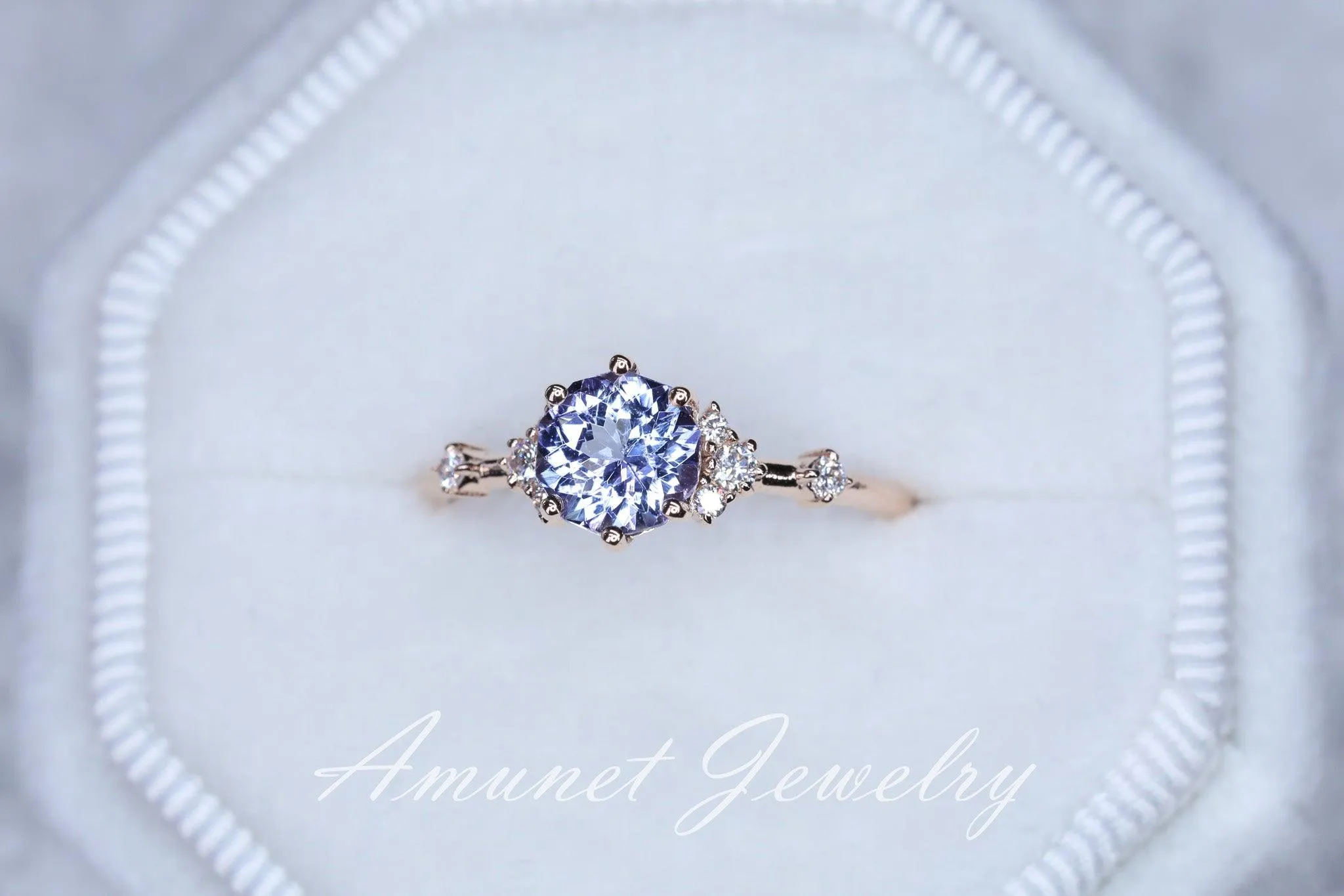 Tanzanite ring,tanzanite engagement ring,lavender tanzanite cluster ring,unique ring.