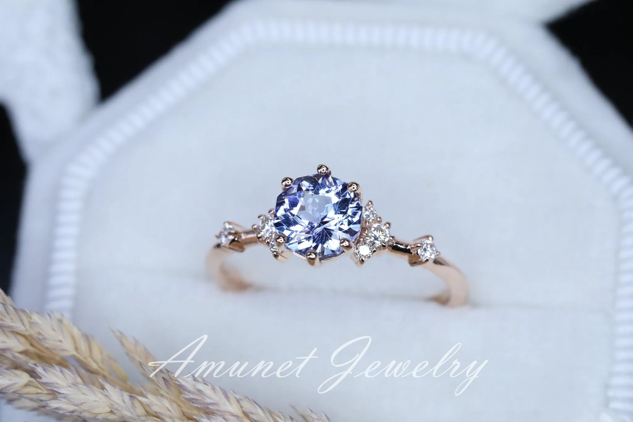 Tanzanite ring,tanzanite engagement ring,lavender tanzanite cluster ring,unique ring.