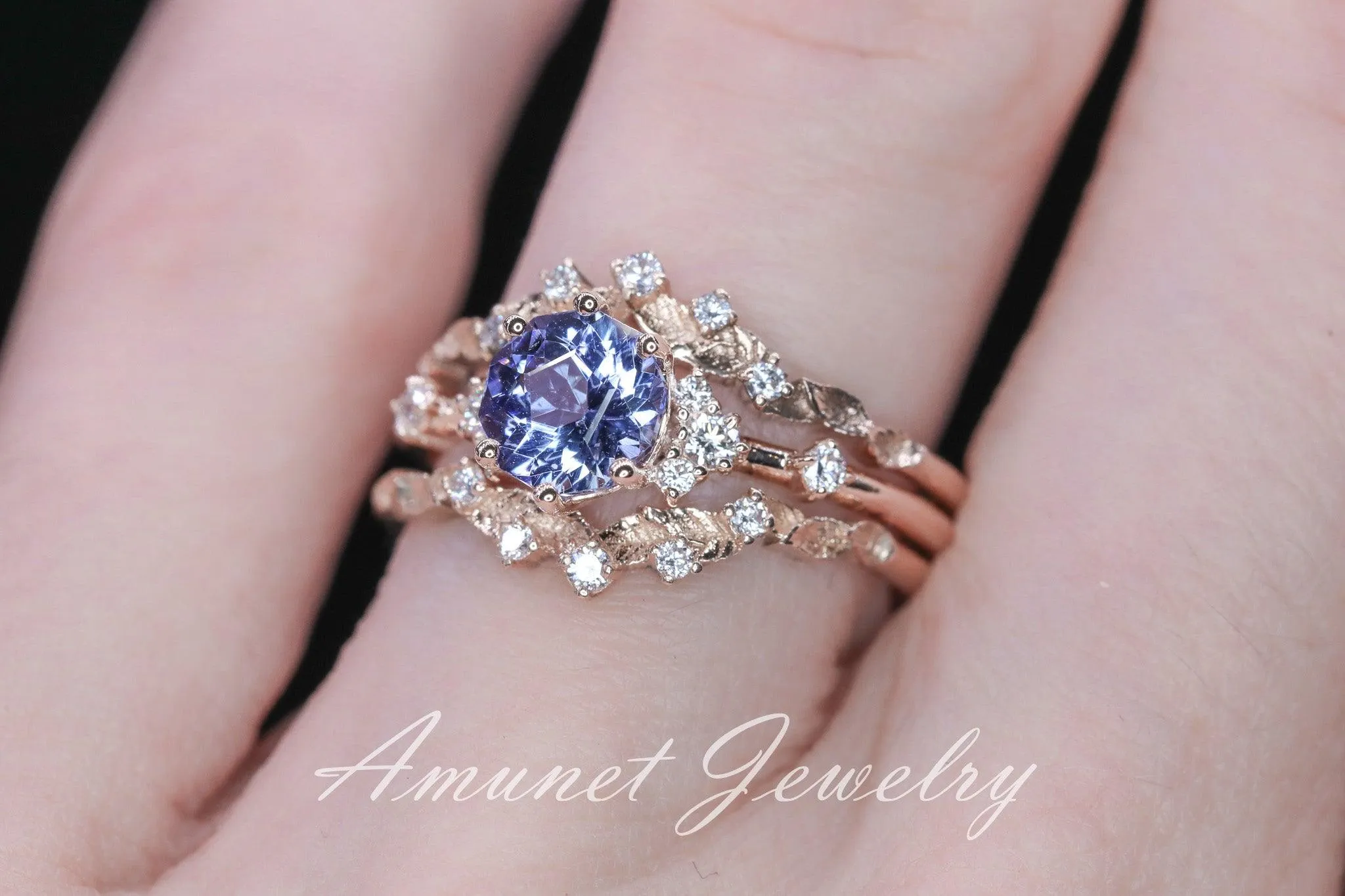 Tanzanite ring,tanzanite engagement ring,lavender tanzanite cluster ring,unique ring.