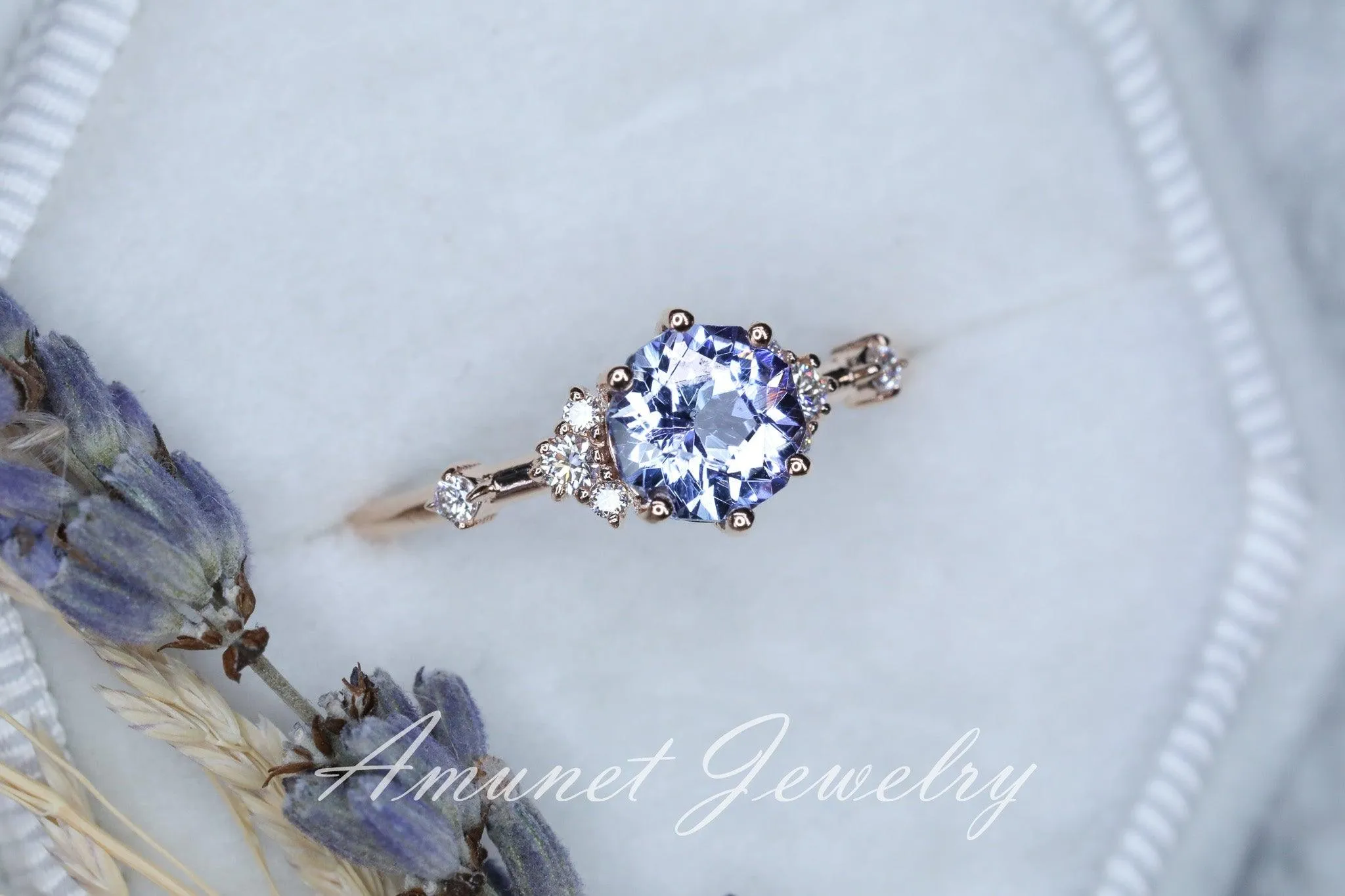 Tanzanite ring,tanzanite engagement ring,lavender tanzanite cluster ring,unique ring.