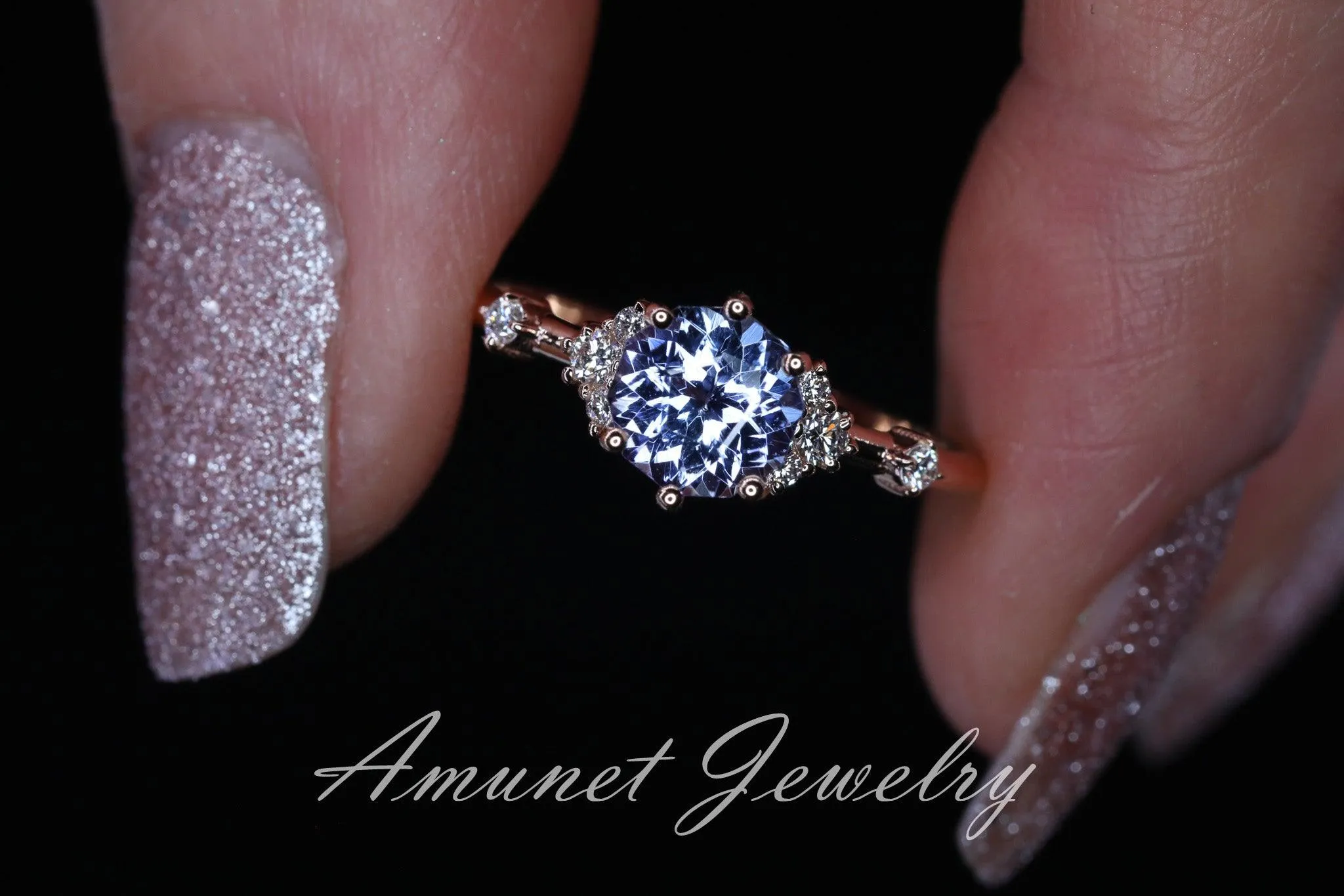 Tanzanite ring,tanzanite engagement ring,lavender tanzanite cluster ring,unique ring.
