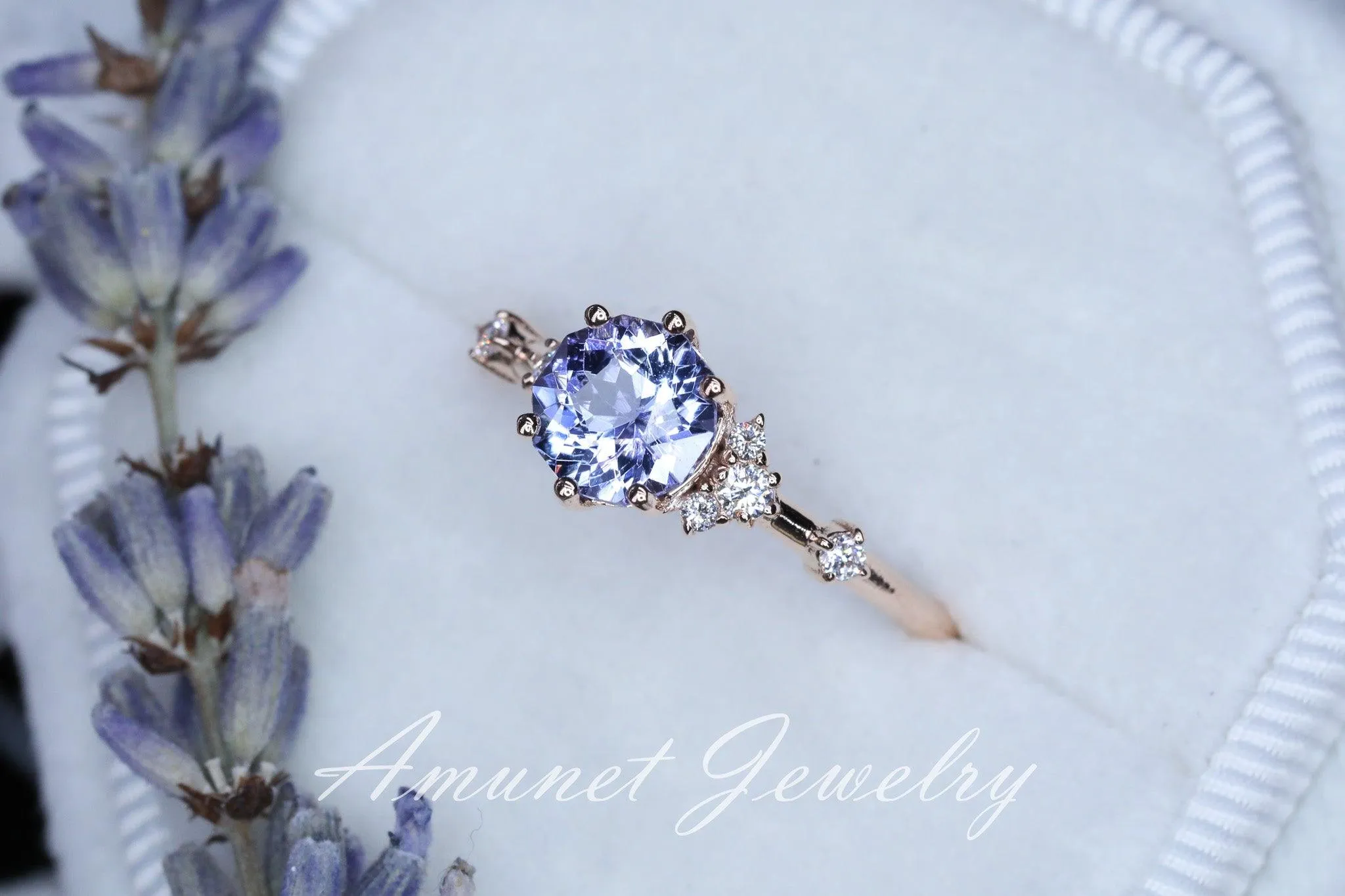 Tanzanite ring,tanzanite engagement ring,lavender tanzanite cluster ring,unique ring.