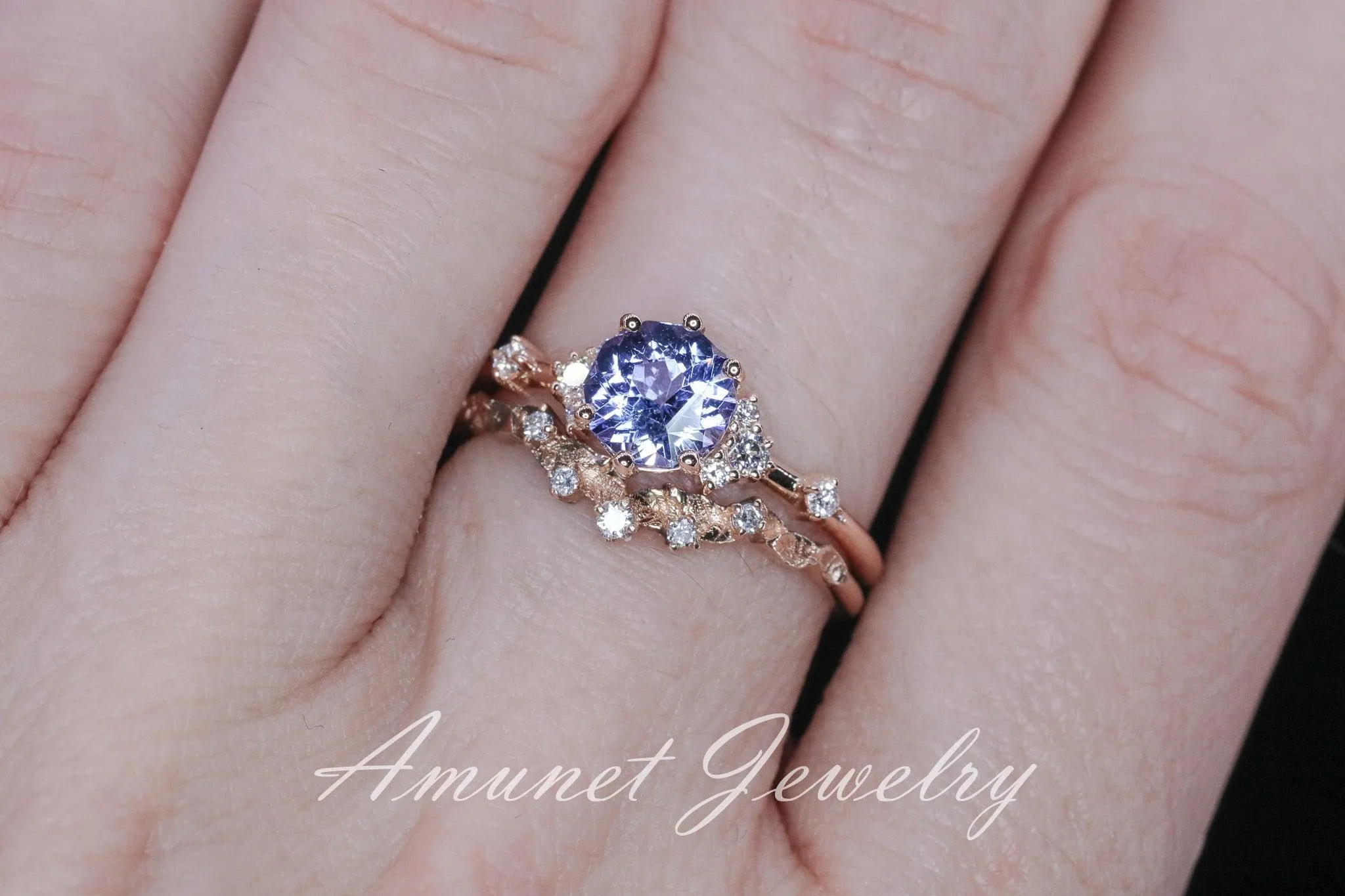 Tanzanite ring,tanzanite engagement ring,lavender tanzanite cluster ring,unique ring.