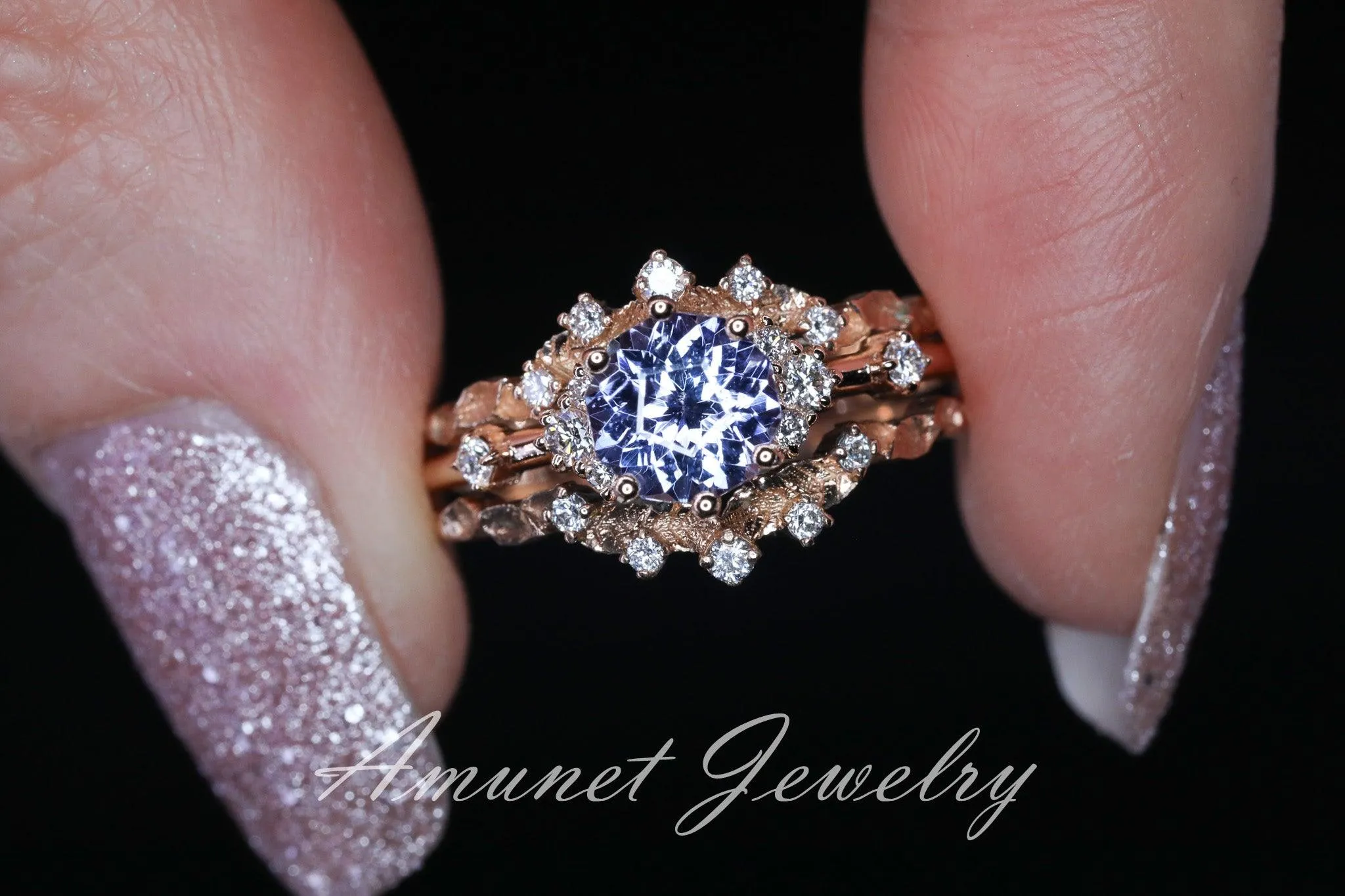 Tanzanite ring,tanzanite engagement ring,lavender tanzanite cluster ring,unique ring.