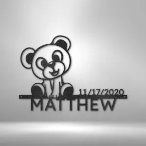 Teddy Monogram - Personalized Name Metal Sign with Teddy Bear, Teddy Bear hanging Name Sign