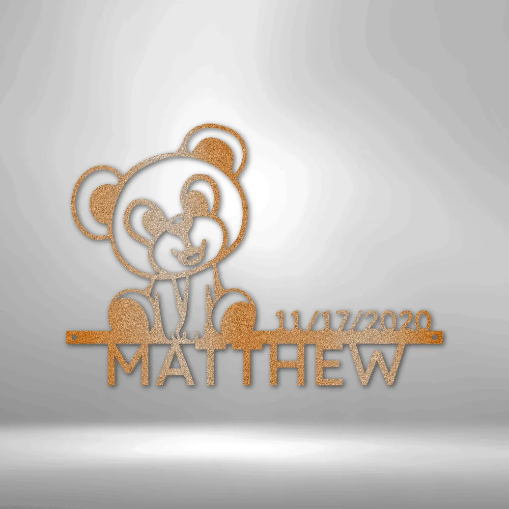 Teddy Monogram - Personalized Name Metal Sign with Teddy Bear, Teddy Bear hanging Name Sign