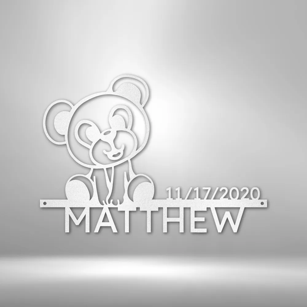 Teddy Monogram - Personalized Name Metal Sign with Teddy Bear, Teddy Bear hanging Name Sign