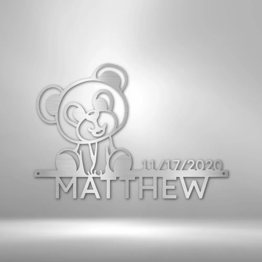 Teddy Monogram - Personalized Name Metal Sign with Teddy Bear, Teddy Bear hanging Name Sign