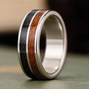 The Pacific | Men's Silver Wedding Band with Koa Wood & Air Force Flight Suit