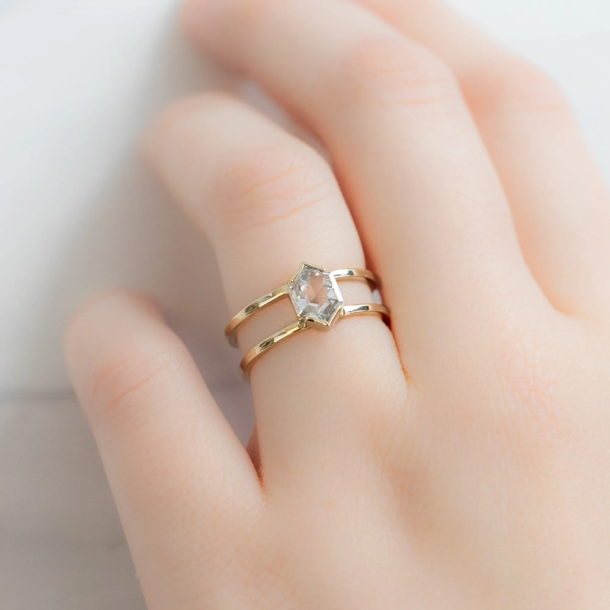 The Poppy Ring | 0.59ct Hexagon Natural White Diamond in 14K Yellow Gold