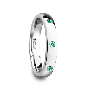 Thorsten CHLOE 3 Green Emerald Polished and Domed Tungsten Carbide Wedding Ring Setting - 4mm