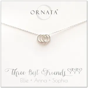 “Three Best Friends Delicate” Sterling Silver Necklace on Personalized Jewelry Card