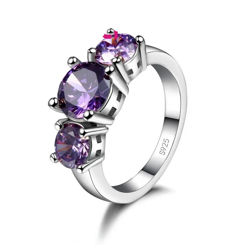 Three Stone Engagement Band Ring Women Wedding Jewelry