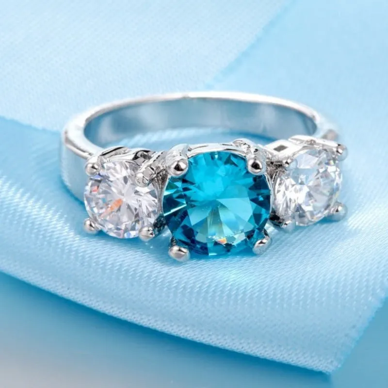 Three Stone Engagement Band Ring Women Wedding Jewelry