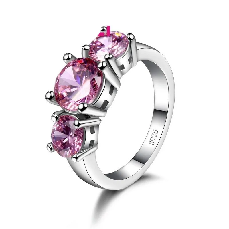 Three Stone Engagement Band Ring Women Wedding Jewelry