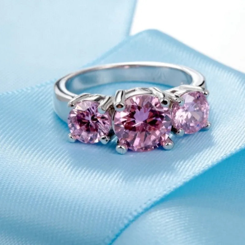 Three Stone Engagement Band Ring Women Wedding Jewelry