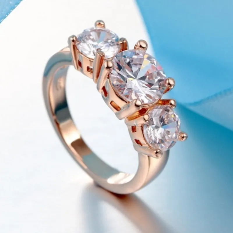 Three Stone Engagement Band Ring Women Wedding Jewelry