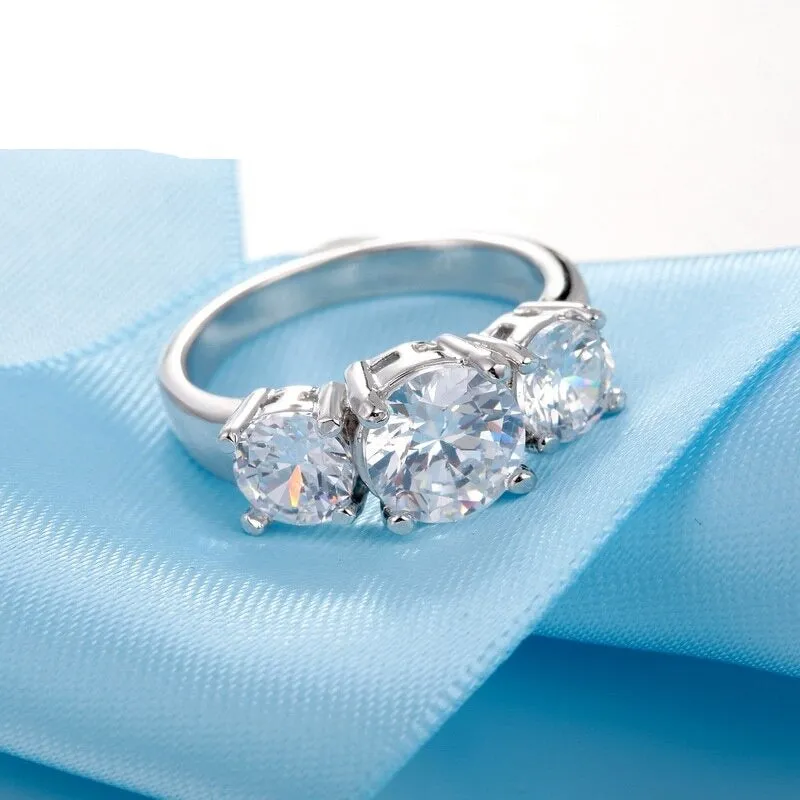 Three Stone Engagement Band Ring Women Wedding Jewelry
