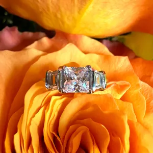 Three Stone Trapezoid Semi Mount 14K White Gold Engagement Ring