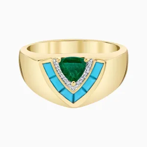 Tiered Signet Ring - Emerald Center