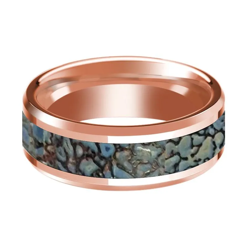 TITAN | 14k Rose Gold Blue Dinosaur Bone Inlay Ring