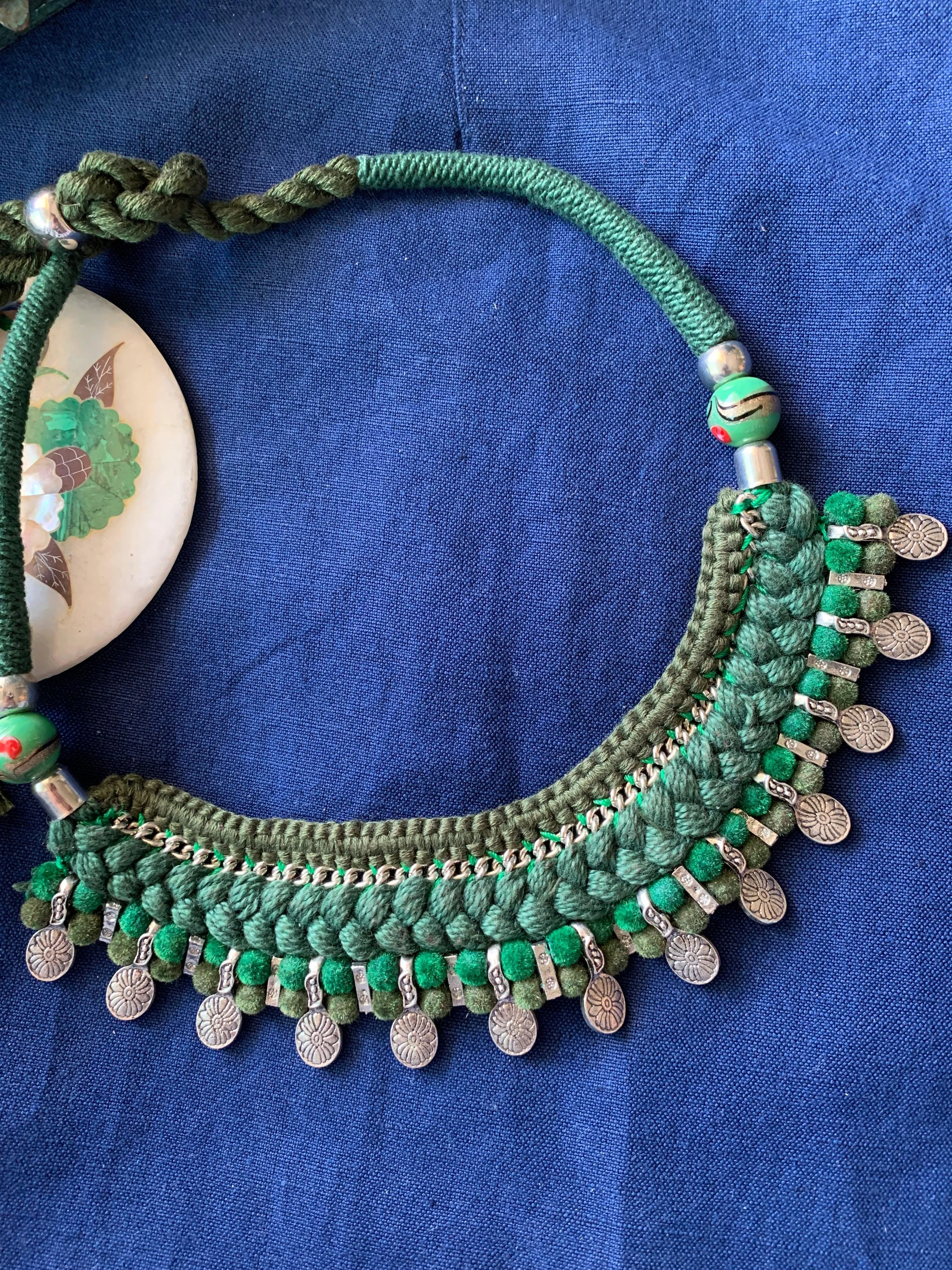 Tribal Green Thread Necklace
