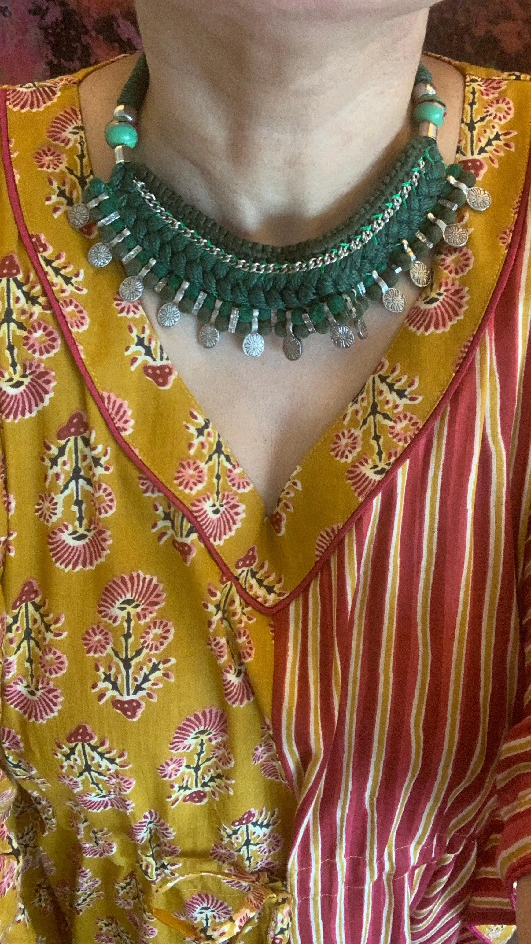 Tribal Green Thread Necklace