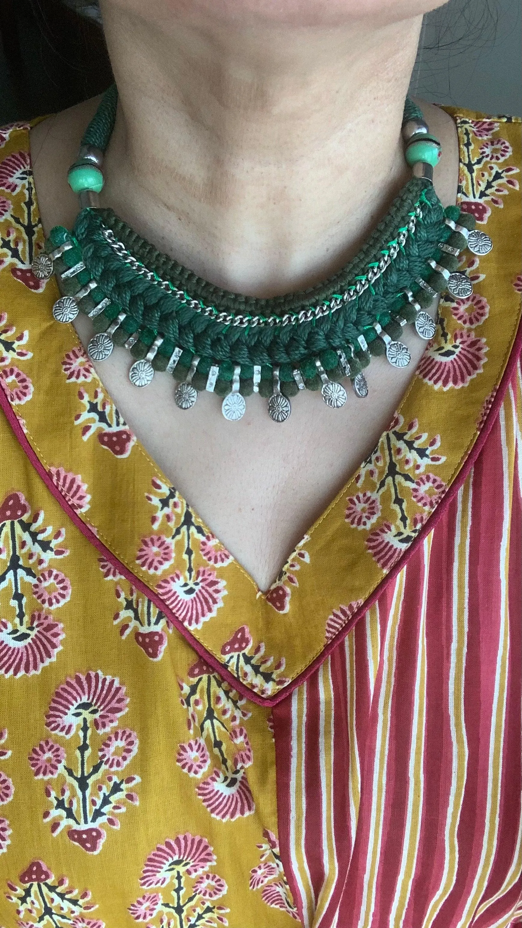 Tribal Green Thread Necklace