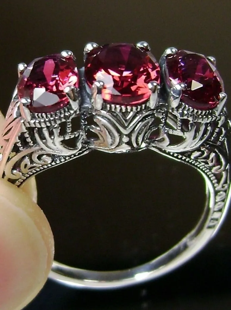 Trinity Ruby Ring, Size 10, Triple Gem Art Deco Ring | Vintage Style Jewelry #D41 -Ready to Ship