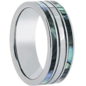 Tungsten Wedding Band His and Hers 6MM & 8MM Double Row Abalone Shell Inlay Unique Design Polished Ring FREE gift Box Size 6 7 8 9 10