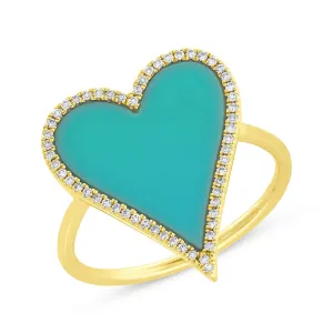 Turquoise and Diamond Heart Ring