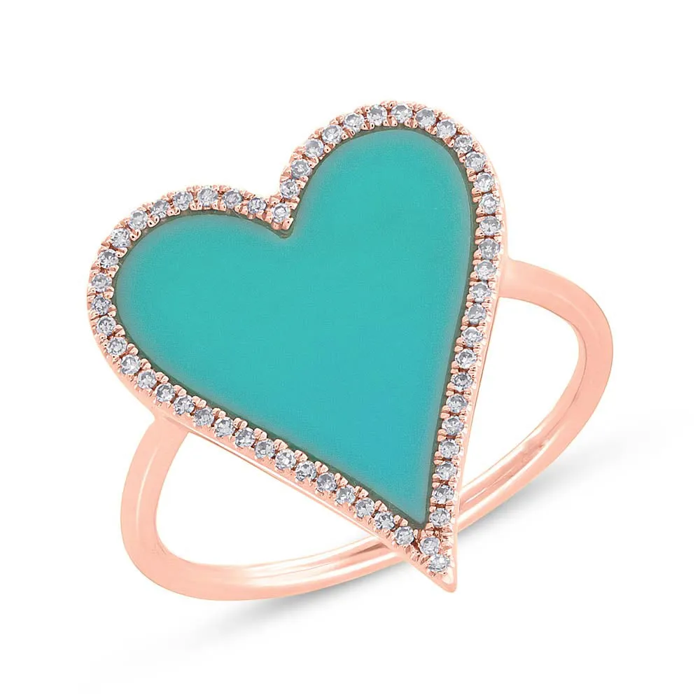 Turquoise and Diamond Heart Ring