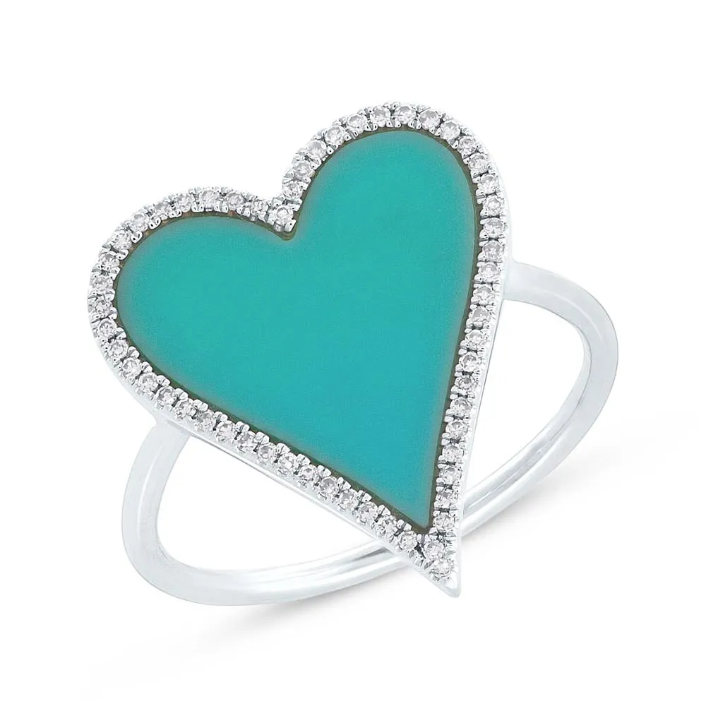 Turquoise and Diamond Heart Ring