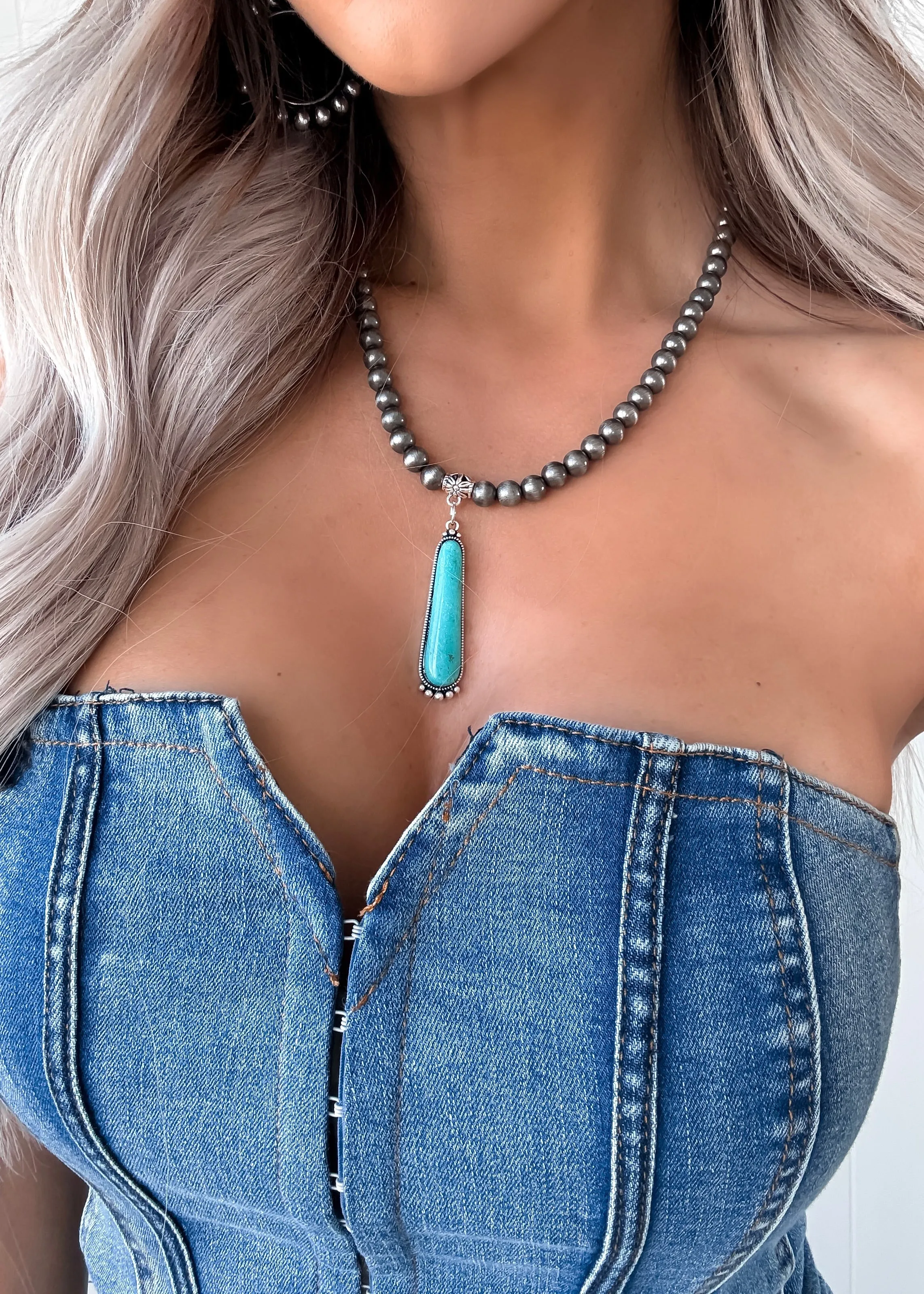 Turquoise Pendant Navajo Bead Necklace
