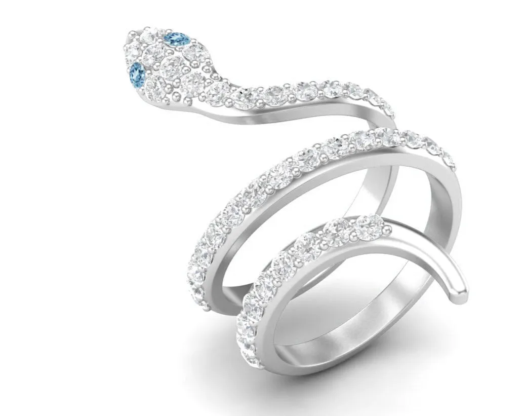 Twisted Blue Topaz Cobra Snake Wedding Ring Vinatge Statement Engagement Ring 925 Sterling Silver Ring