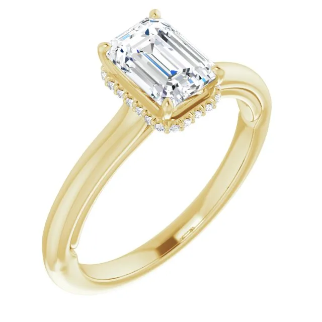 Underneath Halo Emerald Cut Solitaire Engagement Ring