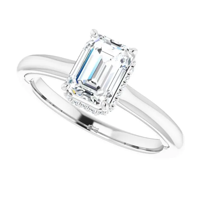 Underneath Halo Emerald Cut Solitaire Engagement Ring