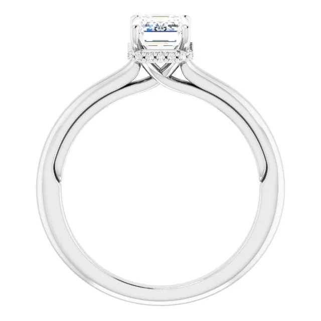 Underneath Halo Emerald Cut Solitaire Engagement Ring