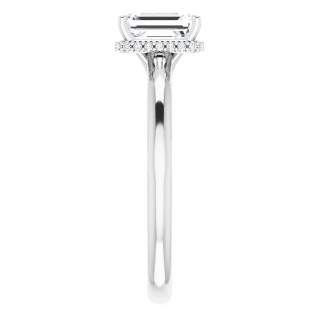 Underneath Halo Emerald Cut Solitaire Engagement Ring