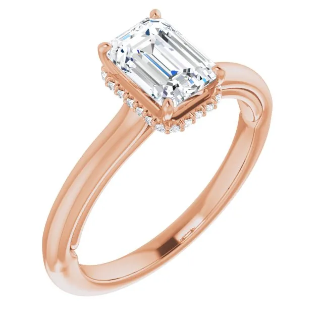 Underneath Halo Emerald Cut Solitaire Engagement Ring