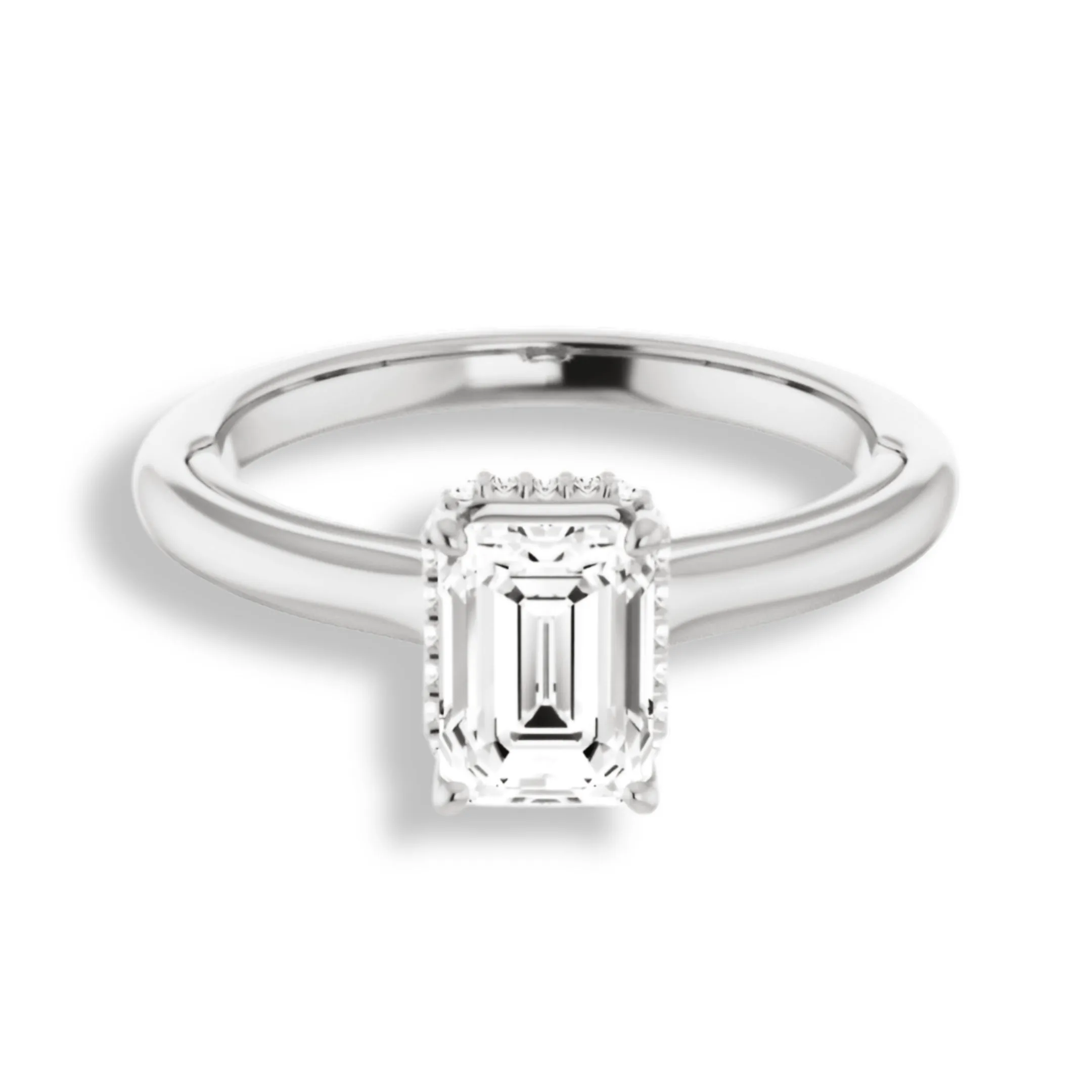 Underneath Halo Emerald Cut Solitaire Engagement Ring