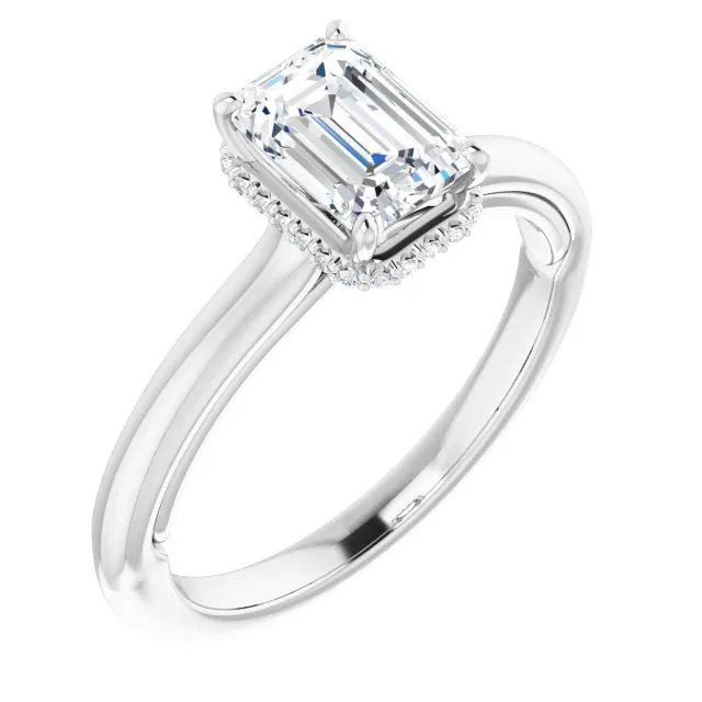 Underneath Halo Emerald Cut Solitaire Engagement Ring