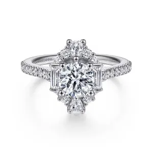 Unique Art Deco Halo Diamond Channel Set Engagement Ring Mounting