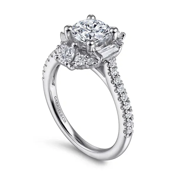 Unique Art Deco Halo Diamond Channel Set Engagement Ring Mounting