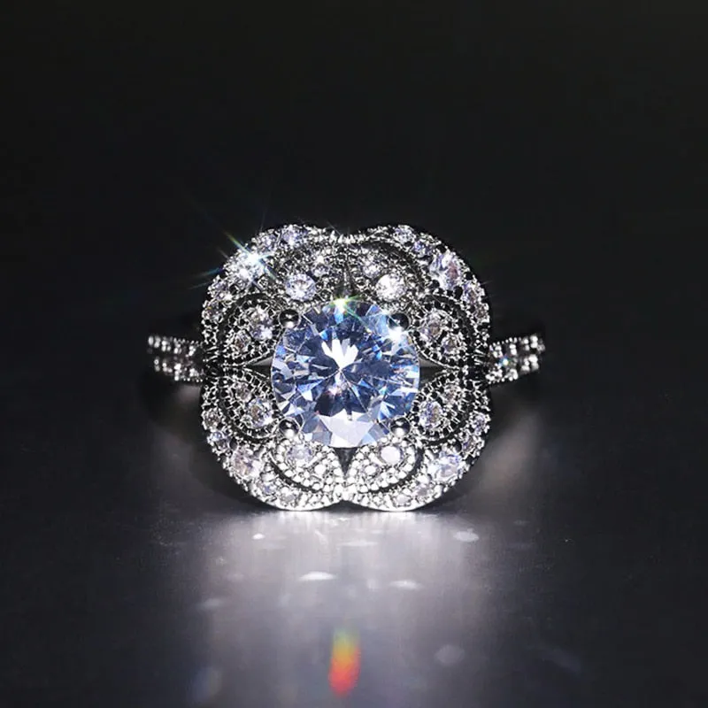Unique Flower Wedding Ring Women Ceremony Party Jewelry