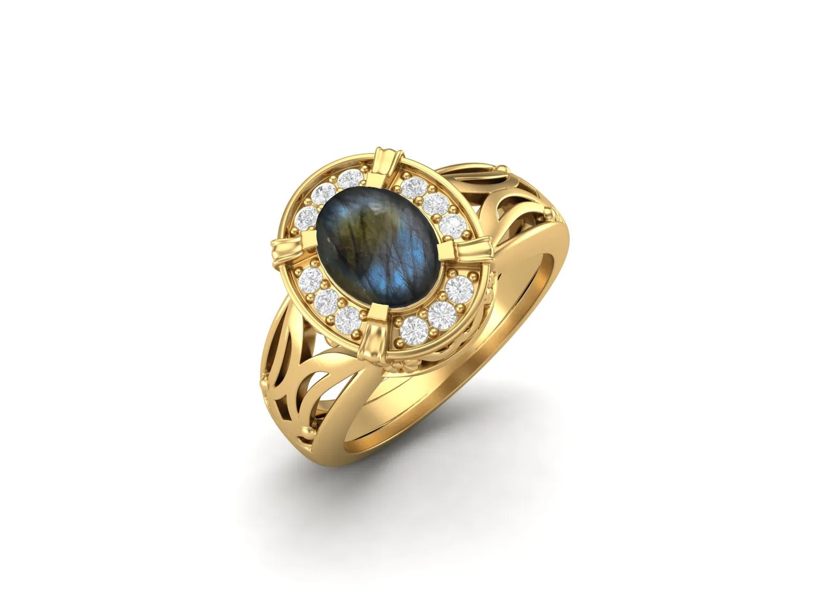 Unique Labradorite Wedding Ring Vintage Bridal Ring Antique Engagement Ring