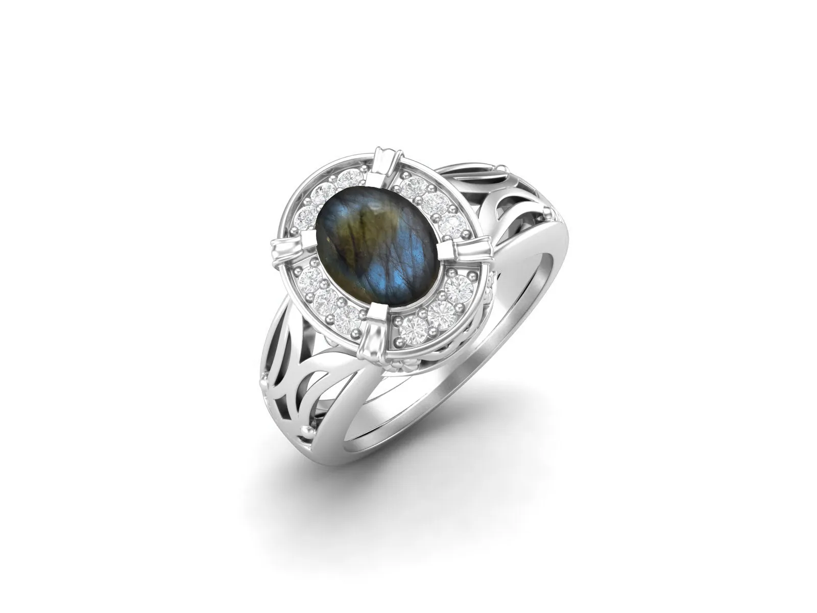 Unique Labradorite Wedding Ring Vintage Bridal Ring Antique Engagement Ring